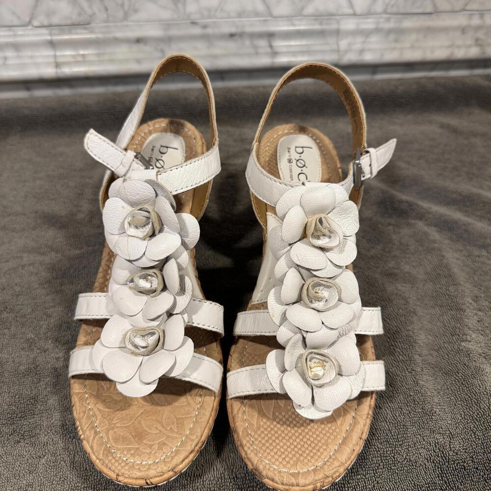 b.o.c. Women's Size 8 Wedges White Floral Sandals Coquette Strappy  Y2K Boho